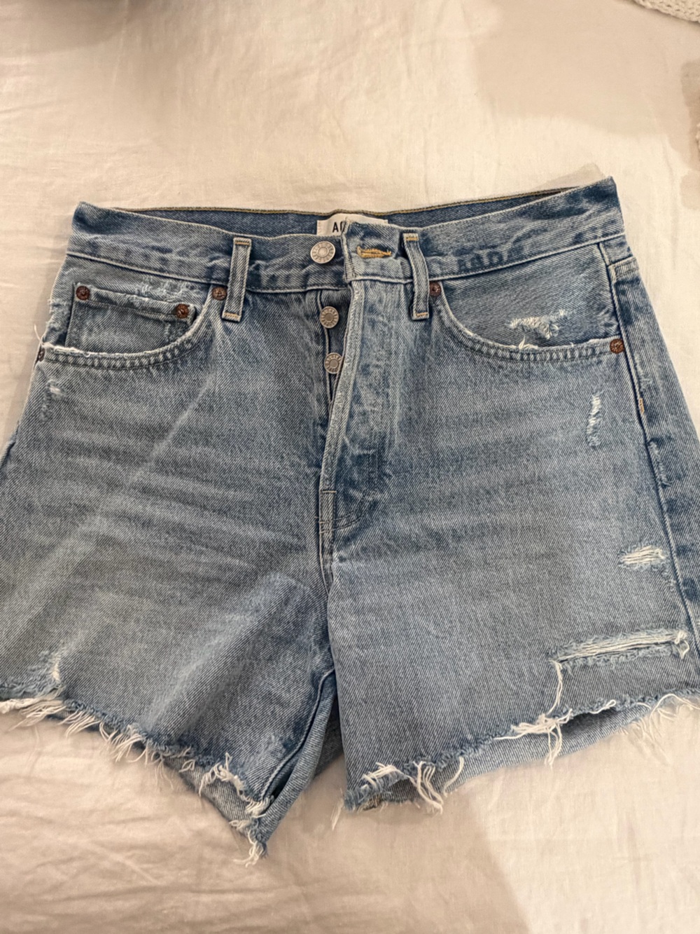 Agolde Parker Long Light Blue Denim Shorts